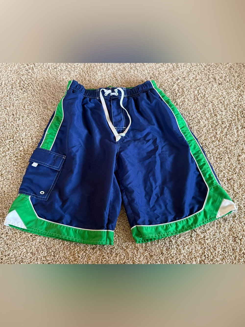 J. Khaki Navy and Green Boys' Swim Trunks with Drawstring